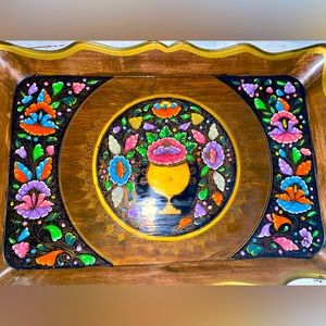 Vintage Hand Painted Wooden Cocktail Serving Tray